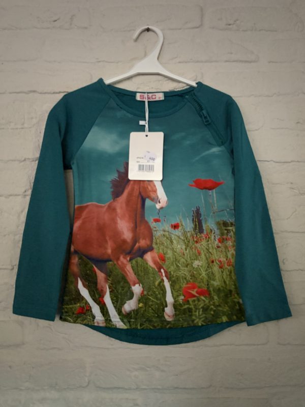 Turquoise trui met paarden opdruk (nieuw)
